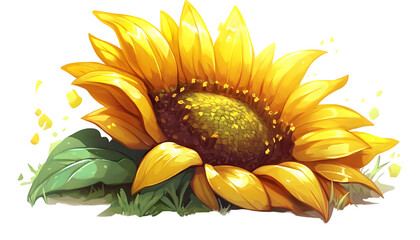 Vibrant sunflower with detailed petals and leaves