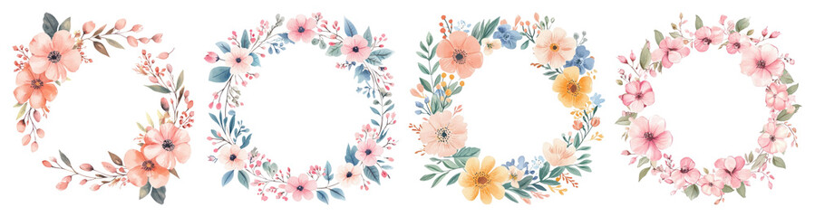 PNG Elegant floral wreath designs, element set on transparent background