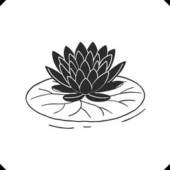 Fototapeta premium Water Lily vector - Elegant Floating Flower with Layered Petals, Broad Leaves, and Graceful Line Art Composition.eps