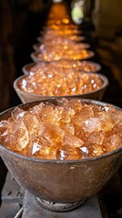 Glowing crystals in industrial setting