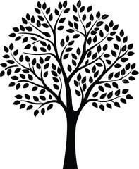 Black Silhouette of a Lush Leafy Tree on White