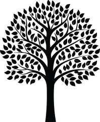 Black Silhouette of a Lush Tree with Full Foliage