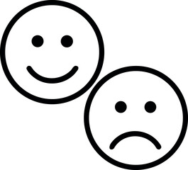 Happy and sad face icon. Smiley and sad face emoji. 