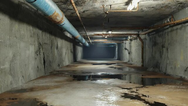 Deserted underground military bunker hallway
