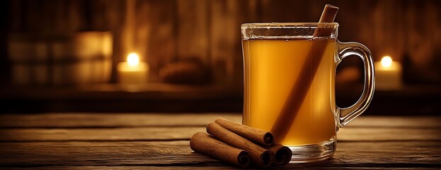 Warm apple cider, cinnamon sticks, cozy fireplace