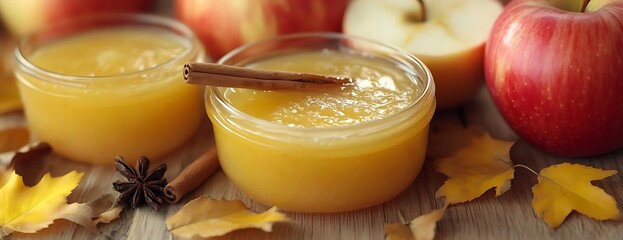 Autumn applesauce, cinnamon, leaves