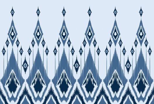 Abstract ethnic geometric blue Ikat Seamless pattern design 