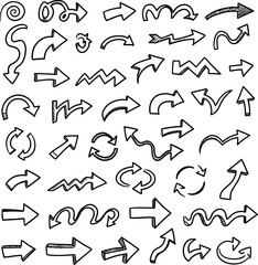 Hand drawn arrow icon set vector illustration of direction pointer symbols