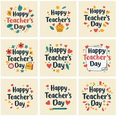 Fototapeta premium 9 Design Happy teacher's day celebration, flat design vector illustration