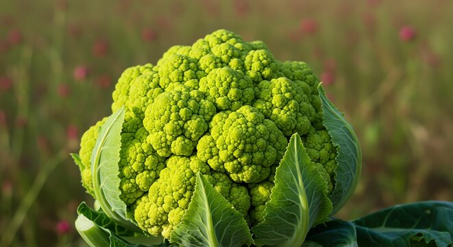 Green Cauliflower Head with Leaves