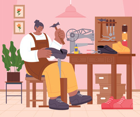 Flat Female Shoemaker Working Composition