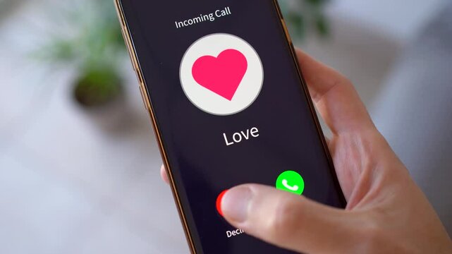 Incoming Call From Love - Thumb Choosing To Accept Or Decline The Call. - closeup shot