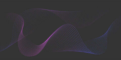 Abstract flowing wave of particles. Digital motion element for modern design. Technology dark background.