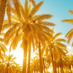 Golden Sunlight Through Palm Tree Grove