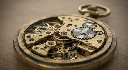 Pocket Watch Mechanism Detail with Gears and Ruby Jewels