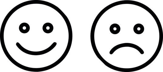 Happy and sad face icon. Smiley and sad face emoji. 