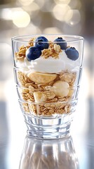 Yogurt parfait breakfast blueberries macadamia