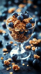 Blueberry Granola Parfait, Dark Background