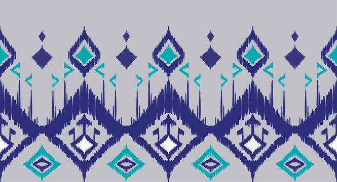 Abstract  ikat diamond seamless pattern in blue and turquoise
