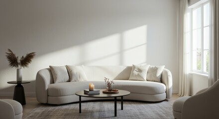 Modern cream sectional sofa in bright living room