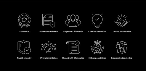 Corporate Values and Ethics. Visuals for Team Integrity, Workplace Collaboration, Responsible Governance, and Organizational Principles