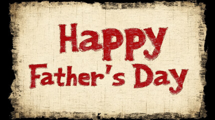 Rustic design featuring "Happy Father's Day" in red marker on white paper, isolated with a light brown background, black border, and torn edge, suitable for vintage Father's Day card templates.