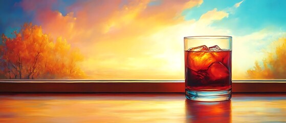 Sunset drink autumn window view