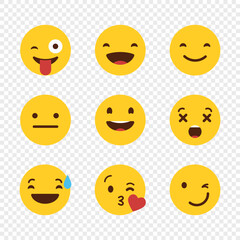 Emotion from happy to sad emoji smiley faces. Collection of emoji reactions for social media. Emoji icon with a PNG background