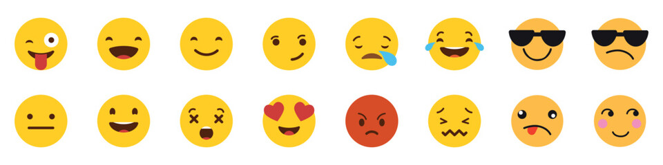 Set of emoji reactions for social media. Emoji reactions. Funny emoticons faces with facial expressions. Vector illustration eps 10