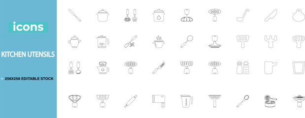 Minimal kitchen utensils in clean line style. Perfect for cooking, recipe blogs, and modern culinary designs.