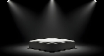 Spotlit square platform on dark stage background