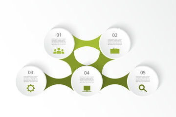 Creative infographic template with 5 steps, options, parts or processes. Presentation of teamwork or business processes.