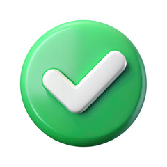 check mark button 3d icon in cartoon plastic style minimal isolated on transparent white background, clipping path