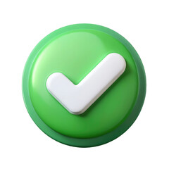 check mark button 3d icon in cartoon plastic style minimal isolated on transparent white background, clipping path
