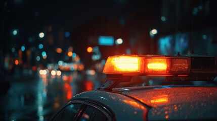 A High Resolution image of police lights at night in the city.