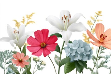 Lilies, cosmos and hydrangeas creating a beautiful floral arrangement