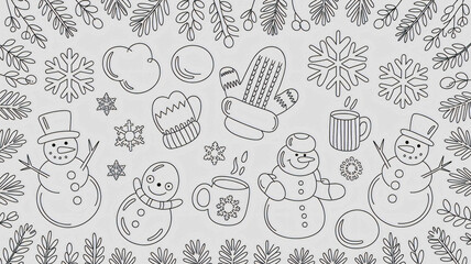 Winter-themed doodle set hand-drawn