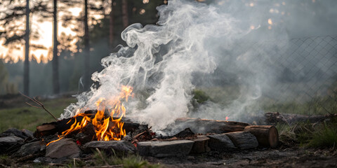 Smoke with fire camp full transparent background  more fire ,Real smoke exploding outwards with empty center. Dramatic smoke or fog effect for spooky Halloween background.
