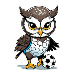 Fototapeta premium Cartoon Owl Playing Soccer