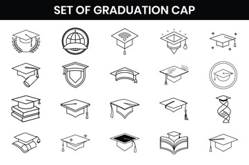 Graduation cap designs set of vector silhouette graduation hats c