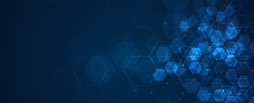 Digital technology background. Abstract hexagons background with lines and dots. Design for science, medicine or technology