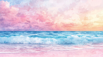 Obraz premium Realistic Sea beach background in watercolor style pink pastel color tone