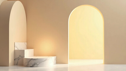 3d background cosmetic products podium scene with geometric platform. beige background 3d rendering background product podium. Stage showcase on pedestal studio. stand to show cosmetic products