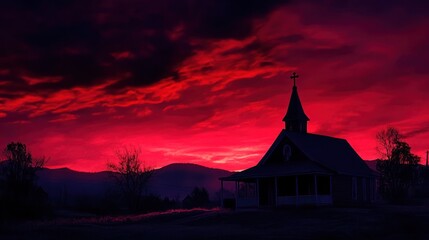 Fototapeta premium Crimson Sunset over Country Church