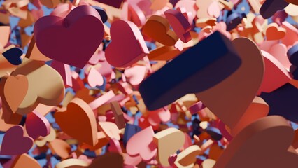 soft colorful love hearts explosion with a dark blue heart
