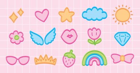 cute girly pastel kawaii graphic element with embossed stroke