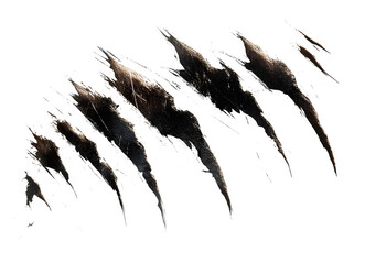 Claw scratch marks with torn edges, isolated on transparent cutout background