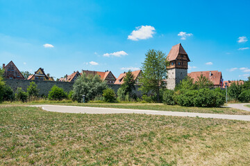 Fototapeta premium The Bäuerlinsturm (Bäuerlin Tower) in the city walls of Dinkelsbühl