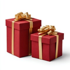 Fototapeta premium Two red gift boxes with gold ribbons