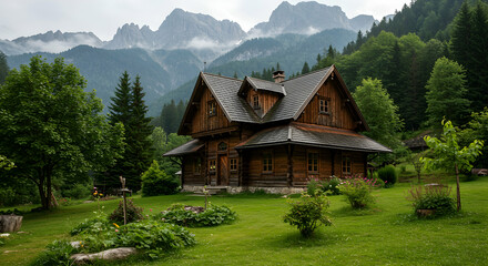 Alpine, Alps, Mountains, Wooden Cabin in the Alps